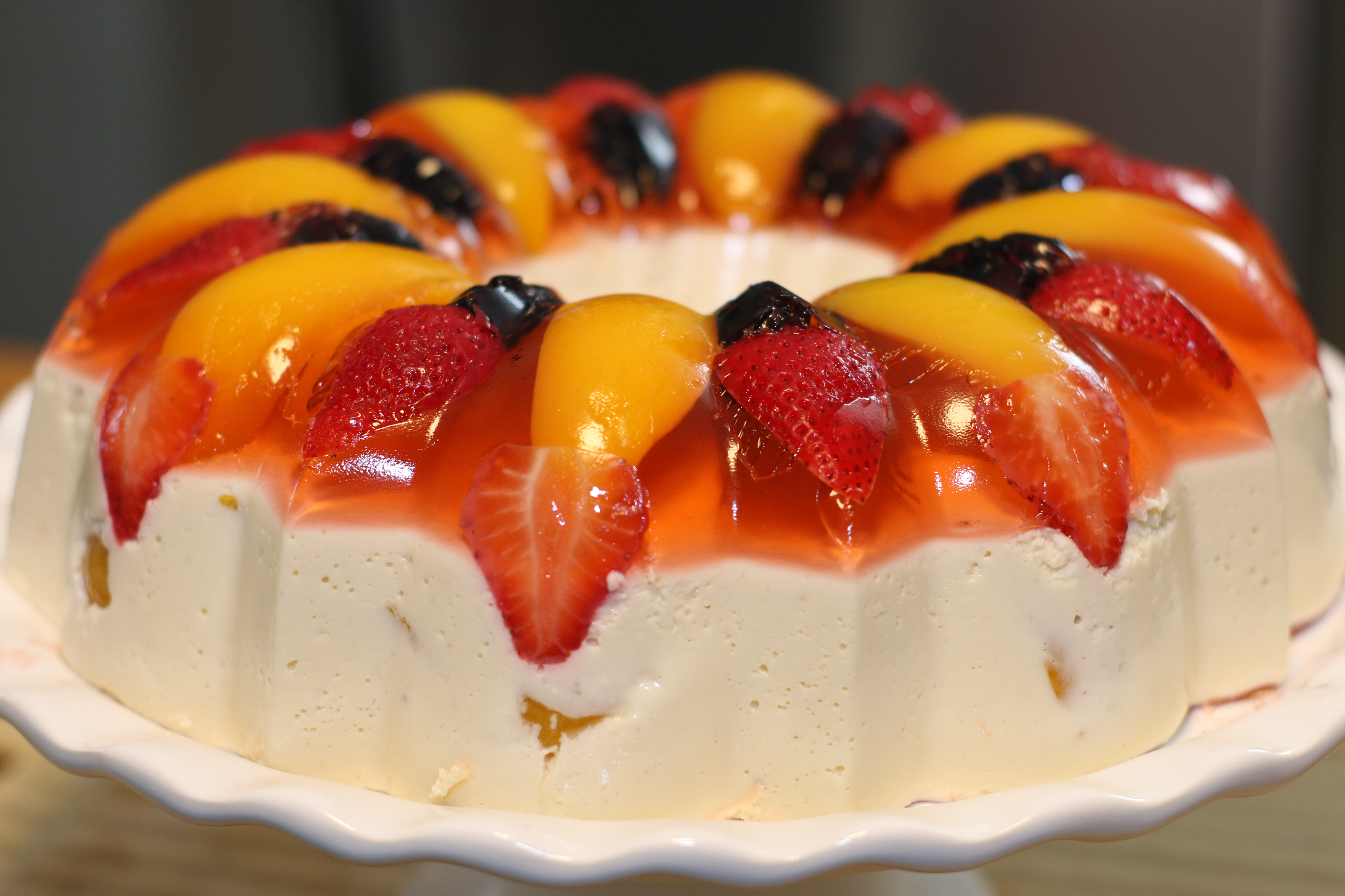 Fruit And Marshmallow Cream Cheese Gelatin With Strawberries ...